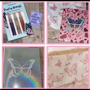 Profusion Cosmetics Dazzling Butterfly Lip Gloss Set w/Makeup Bag & Notebook